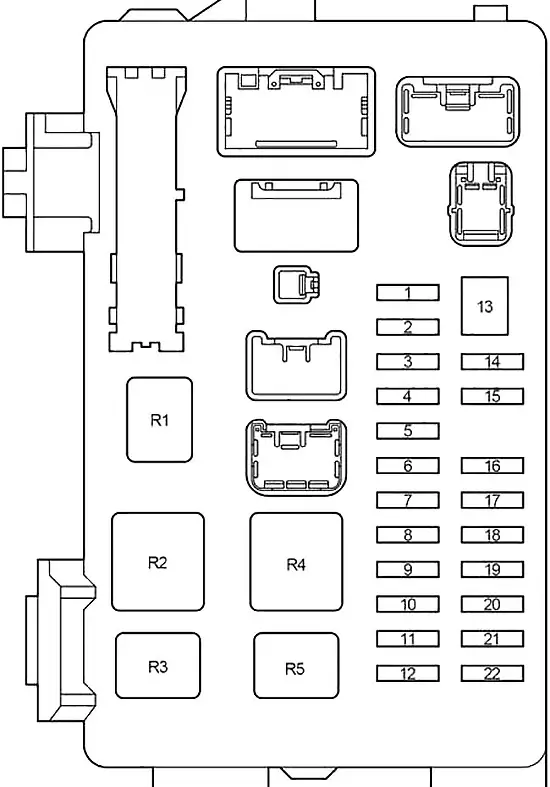 Schemat skrzynki bezpieczników w przedziale pasażerskim w Toyota Ipsum (2001-2009)